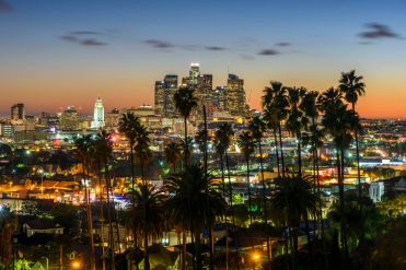 Downtown Cityscape Los Angeles at sunset