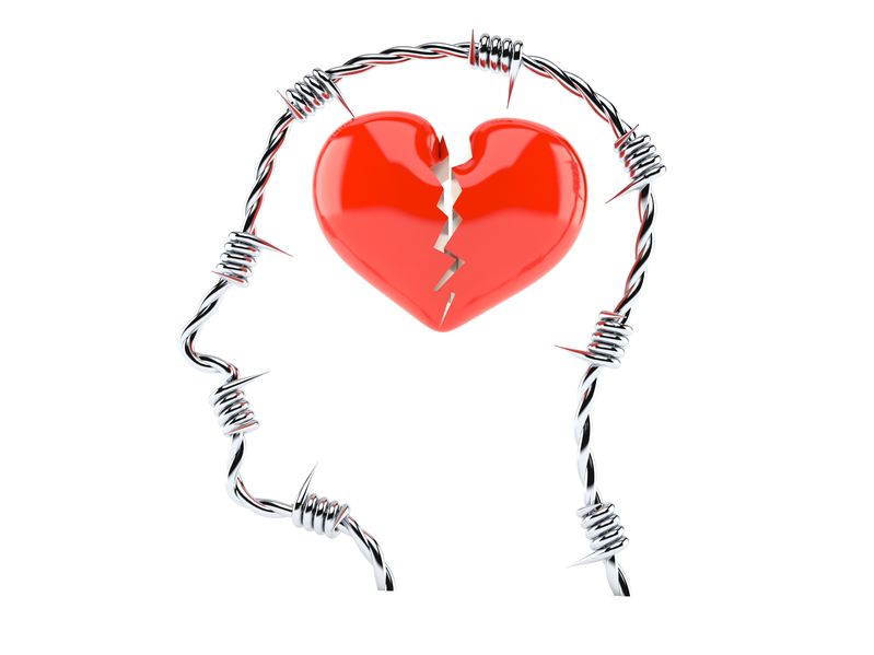 Broken heart inside head