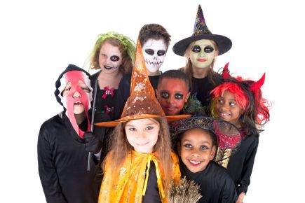Kids in Halloween costumes